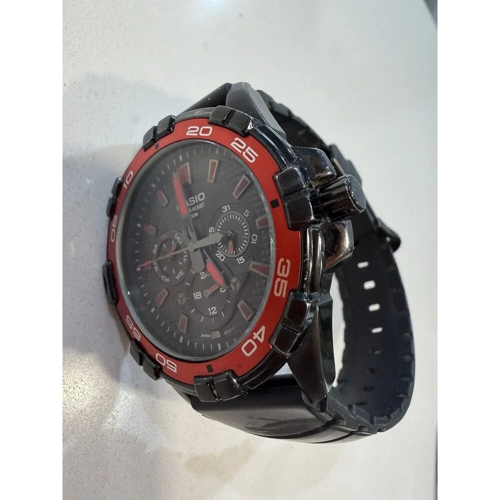 Casio MTD-1069 5071 Men’s Black Red Analog Watch 100M New Battery Working